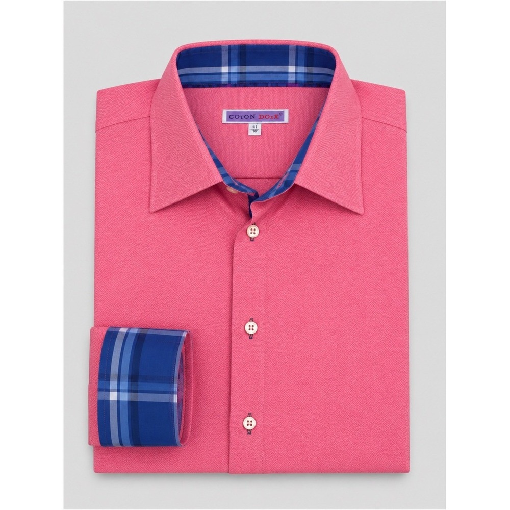 Coton Doux Mens Button Down Shirt Size 16 Preppy Statement Cotton Pink Blue